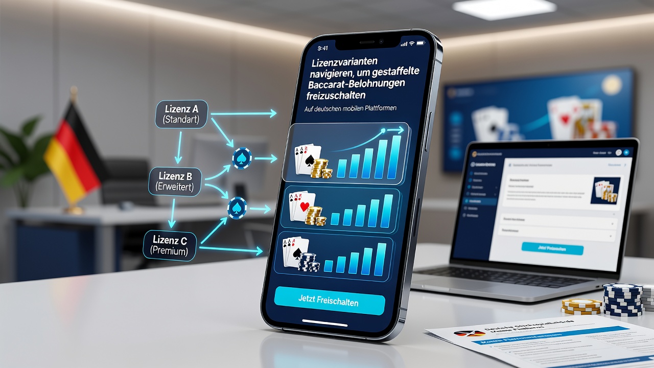 Mobile Baccarat-Sitzung mit sichtbaren gestaffelten Bonusanzeigen auf einem Smartphone-Display