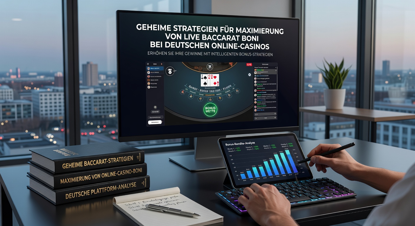 Nahaufnahme eines Smartphones mit Live-Baccarat-App, Bonus-Banner und Strategie-Notizen im Hintergrund